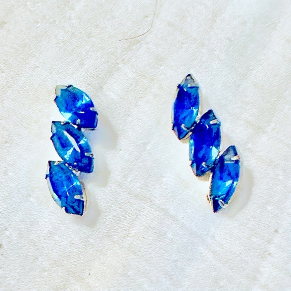 Jewelry Vintage Blue Stone Earrings On Silver Setting 3 Marquis